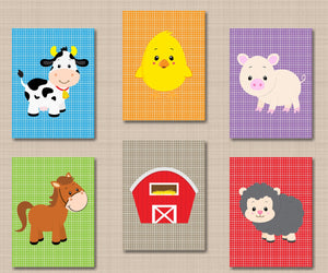 Farm Animals Nursery Wall Art,Farm Animals Nursery Decor,Barnyard Nursery Wall Art,Baby Barnyard Cow Sheep Chick Neutral Boy Girl C528-Sweet Blooms Decor