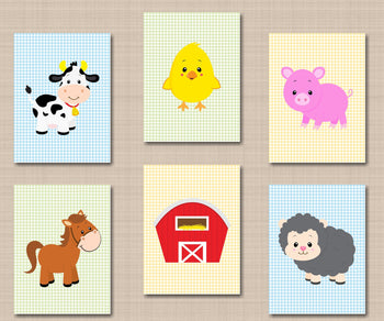 Farm Animals Nursery Wall Art,Farm Animals Nursery Decor,Barnyard Nursery Wall Art,Farm Baby Shower,Cow Horse Sheep Chicken Pastel C158-Sweet Blooms Decor