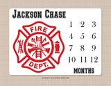 Fire Department  Milestone Blanket Fire Truck Man Monthly Growth Tracker Monogram Firetruck Newborn Baby Name Blanket Shower Gift B654