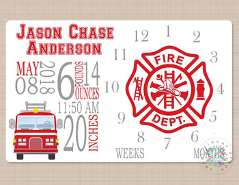 Fire Truck Baby Blanket Fire Truck Milestone Blanket Monthly Growth Tracker Monogram Firetruck Newborn Baby Name Blanket Shower Gift B653-Sweet Blooms Decor