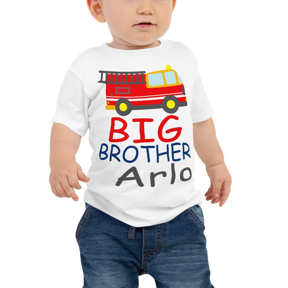 Fire Truck Big Brother Toddler T-Shirt Baby Name One Piece Bodysuit Kids Personalized One-Piece Birthday Gift 128 