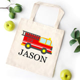 Fire Truck Tote Bag Fireman Personalized Kids Canvas School Bag Custom Preschool Daycare Toddler Beach Tote Bag Birthday Gift LibraryT105-Sweet Blooms Decor