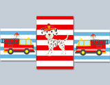 Fire Trucka Nursery Wall Art Decor Dalmation Dog Red Blue Baby Bedroom Decor Baby Shower Gift Twins Brothers Bedroom C160-Sweet Blooms Decor