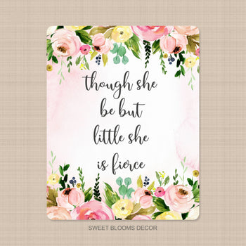 Floral Baby Girl Blanket Watercolor Coral Blush Pink Flowers Though she be but little she is fierce Nursery Bedding Baby Shower Gift B1106
