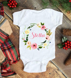 Floral Baby One Piece BodysuitPink Coral Personalized Baby Girl Outfit Baby Shower Gift Newborn Infant One-Piece Body Suit Baby Clothes 101-BODY SUITS & T-SHIRTS-Sweet Blooms Decor