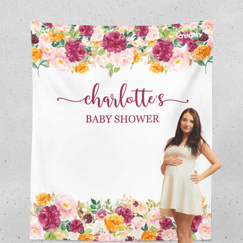 Floral Baby Shower Backdrop - Blush Pink Red Maroon Flowers Photo Prop D104