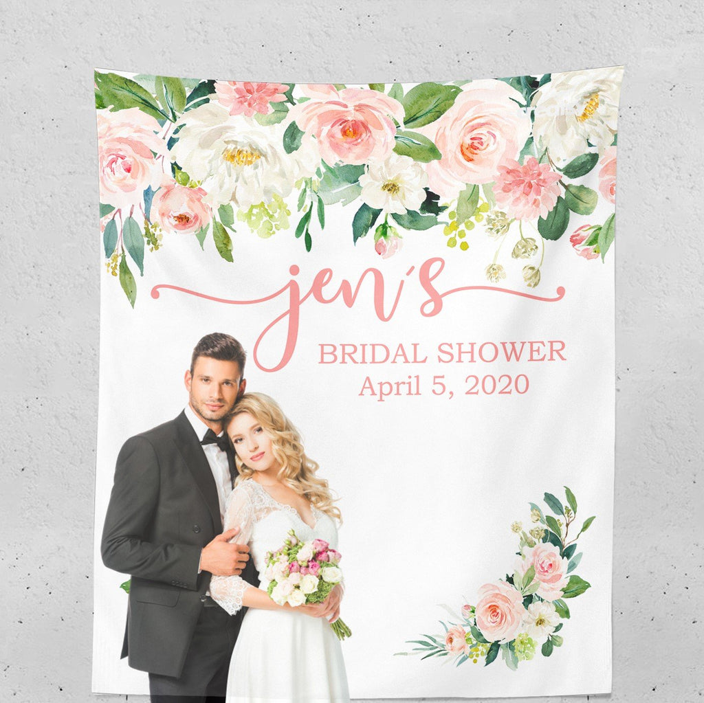 Floral Bridal Shower Wedding Backdrop - Blush Pink Coral Flowers Photo Prop D103 Edit alt text