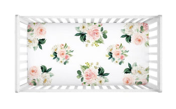 Floral Crib Sheet Watercolor Coral Blush Pink Newborn Baby Girl Flowers C112-Sweet Blooms Decor
