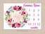 Floral Girl Milestone Blanket Personalized Blush Pink Purple Magenta Burgundy Red Watercolor Flowers Wreath  Baby Girl Name Boho Gift B941