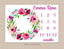Floral Girl Milestone Blanket Personalized Blush Pink Purple Magenta Burgundy Red Watercolor Flowers Wreath  Baby Girl Name Shower Gift B940