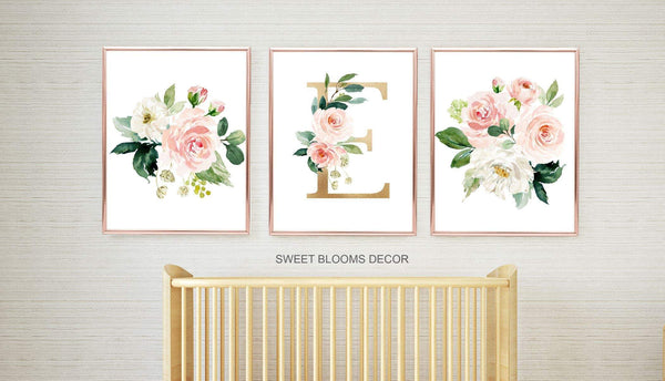 Floral Girl Nursery Wall Art Watercolor Pink Coral Blush Flowers Moder ...