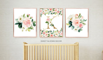 Floral Girl Nursery Wall Art Watercolor Pink Coral Blush Flowers Modern Boho Flowers Baby Shower Gift Baby Room Decor 815-Sweet Blooms Decor