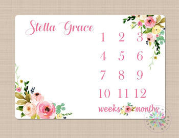 Floral Milestone Blanket Girl Baby Blanket Monthly Growth Tracker Newborn Baby Girl Name Blanket Pink Flowers Girl Shower Gift B295-Sweet Blooms Decor