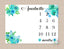 Floral Milestone Blanket Wreath Baby Blanket Teal Green Watercolor Flowers Girl Monthly Growth Tracker Newborn Girl Baby Shower Gift B285