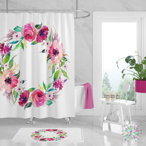Floral Shower Curtain Blush Pink Magenta Flowers Wreath Bathroom Decor Watercolor Floral Girl Bathroom Bathroom Decor Modern Guest Bath S122