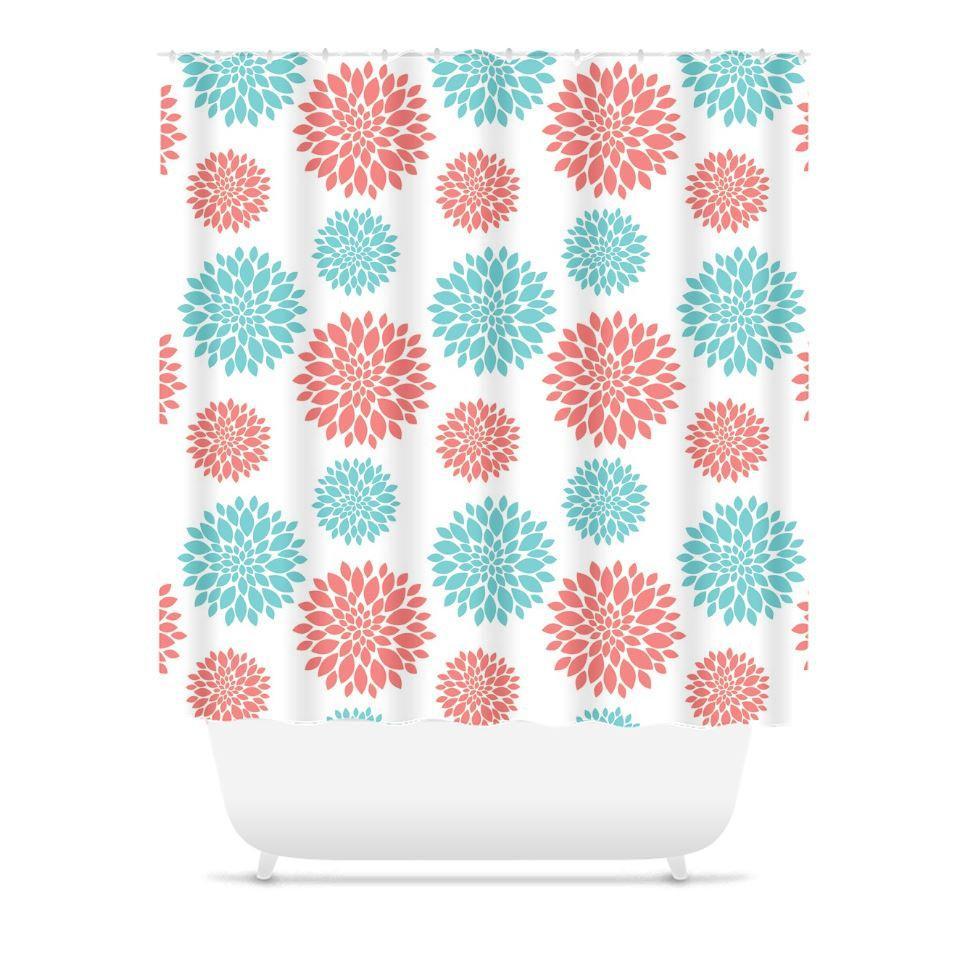 Coral and white shower curtain Outlet