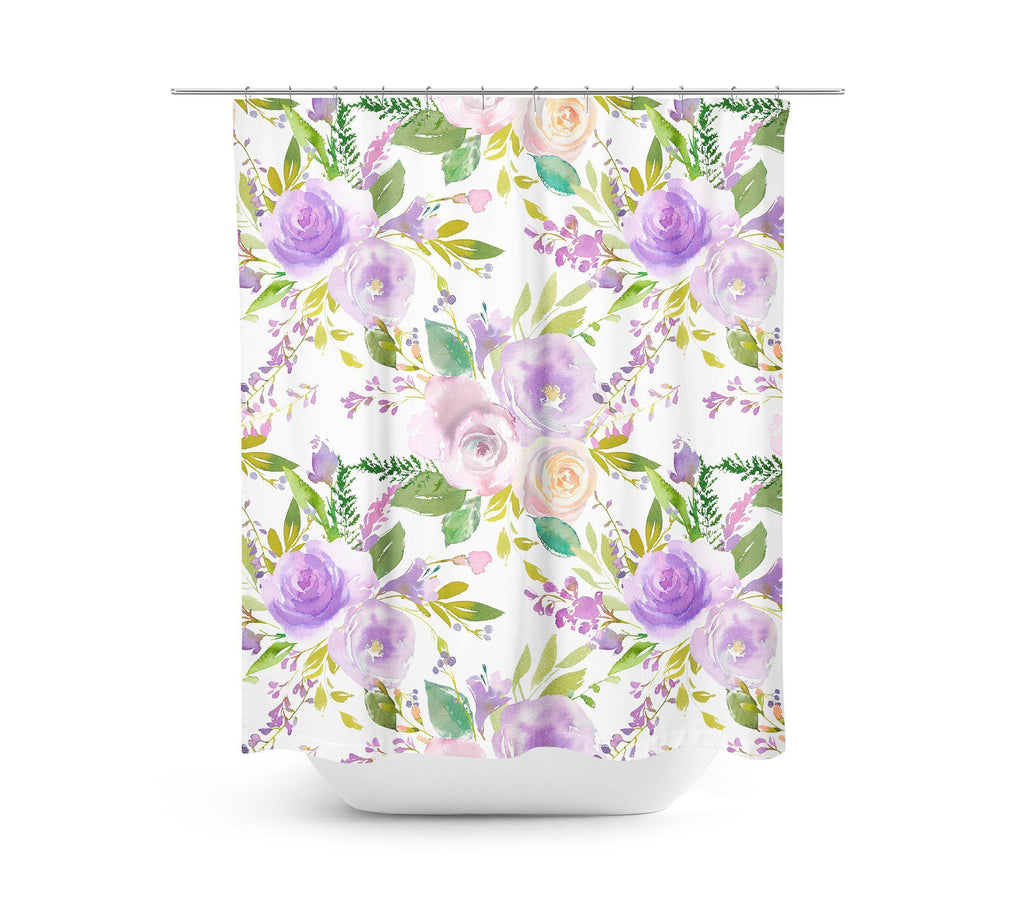 lavender flower shower curtain Floral Shower Curtain Purple Lavender Green Leaves Flowers Bathroom De – Sweet Blooms Decor