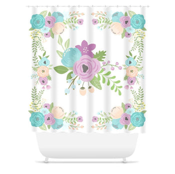 Floral Shower Curtain Purple Teal Lavender Flowers Bathroom Curtain Decor Floral Girl Bathroom Guest Bathroom Decor  S146