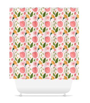 Floral Shower Curtain Tulips Leaves Coral Orange Green Modern Shower Curtain Guest Bathroom Decor S137