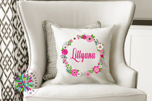 Floral Throw Pillow Pink Watercolor Flowers Wreath Pillow Floral Monogram Nursery Girl Room Decor Bedding Baby Shower Gift Home Decor P139-Sweet Blooms Decor
