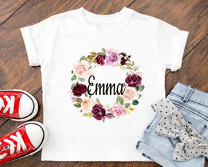 Floral Toddler T-Shirt Baby One Piece Bodysuit Kids Girl Personalized Pink Magenta Burgundy Purple Coral Red Flowers Baby One-Piece 119-BODY SUITS & T-SHIRTS-Sweet Blooms Decor