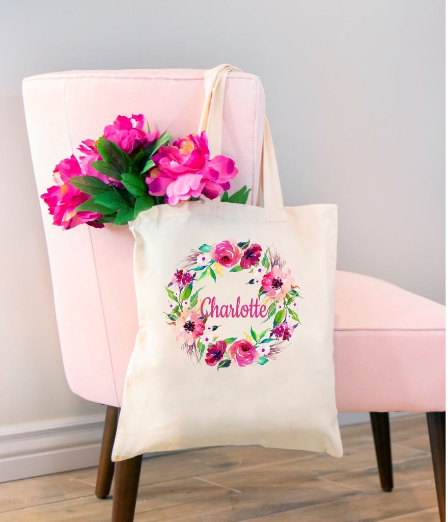 Personalized Name Pink Floral Cotton Canvas Tote Bag – The Cotton & Canvas  Co.