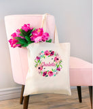 Floral Tote Bag Personalized Name Birthday Pink Flowers Canvas Wedding Bride Bridesmaid Mother of the Bride Girl Gift Watercolor Wreath 149-Sweet Blooms Decor