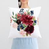 Burgundy Red Blush Pink Navy Floral Throw Pillow, Watercolor Flowers Roses Nursery Pillow 