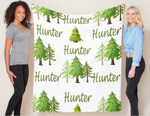 Forest Trees Personalized Baby Boy Name Blanket Leaved Greenery Woodland AdventurBaby Shower Gift Newborn Swaddle Receiving Blanket 658-Sweet Blooms Decor