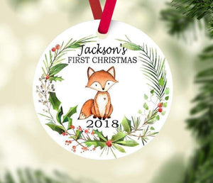 Fox Christmas Ornament Personalized Woodland Animals Baby Boy 1st First Christmas Baby Shower Gift New Baby Holiday Ornament 144