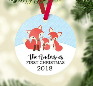 Fox Christmas Ornament Personalized Woodland Family Christmas Our 1st First Christmas Baby Shower Gift New Baby Holiday Ornament 141