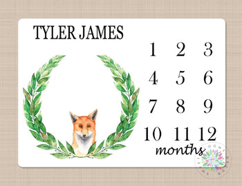 Fox Milestone Blanket Fox Monthly Blanket Monthly Growth Tracker Woodland Baby Blanket Newborn Gift Fox Baby Shower Gift Monogram Gift B182-Sweet Blooms Decor