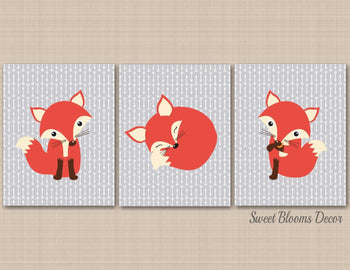 Fox Nursery Decor Gray Fox Nursery Wall Art Woodland Arrows Baby Boy Bedroom Decor 3 Sign Baby Shower Gift C452-Sweet Blooms Decor