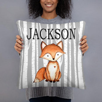 Fox Nursery Throw Pillow Gray Orange Birch Tree Woodland Name Baby Boy Bedroom Decor Bedding Baby Shower Gift Newborn Decorative Cushion 186-Sweet Blooms Decor