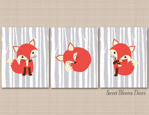 Fox Nursery Wall Art Gray Birch Trees Woodland Animals Baby Boy Bedroom Decor Baby Shower Gift Modern Simple C172-Sweet Blooms Decor