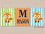 Fox Nursery Wall Art Green Teal Blue Orange Woodland Baby Room Forest Animals Fox Nursery Wall Decor Fox Name Wall Art  C173