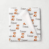 Fox Personalized Baby Name Blanket Woodland Animals Baby Boy Shower Gift Swaddle Blanket B1091