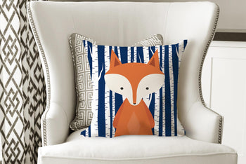 Fox Throw Pillow Navy Orange Fox Pillow Woodland Bedroom Decor Fox Nursery Decor Fox Room Decor Fox NAvy Birch Fox Nursery Decor-Sweet Blooms Decor