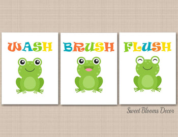 Frog Bathroom Wall Art Kids Boy Girl Bath Decor Childrens Baby Bathroom Duck Froggy Sister Brother Wash Brush Flush PRINTS or CANVAS B145-Sweet Blooms Decor