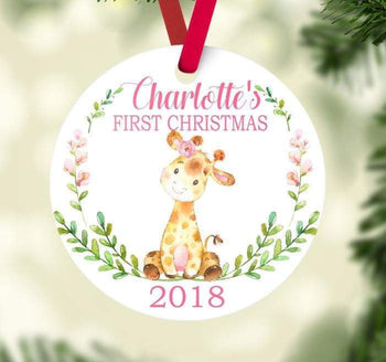 Giraffe Baby Girl Christmas Ornament Personalized Animals Baby's 1st First Christmas Baby Shower Gift New Baby Holiday Ornament 113