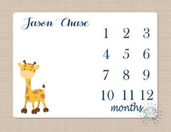 Giraffe Milestone Blanket Baby Blanket Giraffe Monthly Growth Tracker Watercolor Animals Tracking Girl Boy Giraffe Nursery Decor  B193