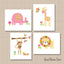 Girl Animals Nursery Wall Art,Safari Nursery Decor,Pink Safari Nursery,Animals Nursery Decor,Monkey Giraffe Elephant  C165