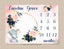 Girl Elephant Milestone Blanket Floral Wreath Navy Blue Coral Pink Blush Floral Personalized Newborn Baby Girl Watercolor Roses Flowers B715