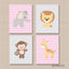 Girl Safari Animals Nursery Wall Art Pink Gray Chevron Girl Bedroom Decor Animals Chevron Elephant Monkey Lion Giarffe  C495