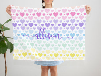 Hearts Girl Name Blanket Pastel Rainbow Pink Purple Blue Green Yellow  Newborn Gift Baby Shower Gift Crib Bedding Birthday Gift B1192