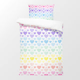 Rainbow Hearts Kids Comforter Set Pastel Hearts Pink Purple Teal Green  Pillow Shams  103