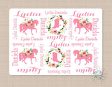 Horse Baby Girl Blanket Name Monogram Floral Blanket Horse Swaddling Blanket Pink Florwers Baby Shower Gift Nawborn  B475