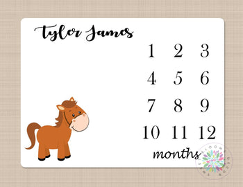 Horse Mliestone Blanket Monthly Growth Tracker Newborn Baby Name Blanket Horses Baby Shower Gift Farm Animals Bedding  B274