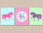Horses Kids Wall Art Pink Purple Blue Teal Green Horse Pony Polkadots Baby Girl Bedroom Decor Name Monogram  C189