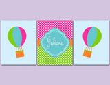 Hot Air Balloon Nursery Wall Art Pink Green Teal Polkadots Polka dots Name Monogram C193-Sweet Blooms Decor